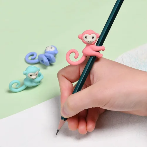 Miniatura 5 de 32 piezas de gomas de borrar y topes de lápiz para niños, gomas de borrar en forma de mono 3D lindas