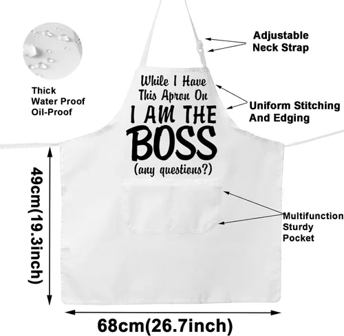 Miniatura 2 de G2TUP Delantal de cocina con texto en inglés «The Real Boss Apron While I Have This Apron On I Am The Boss», regalos de chef