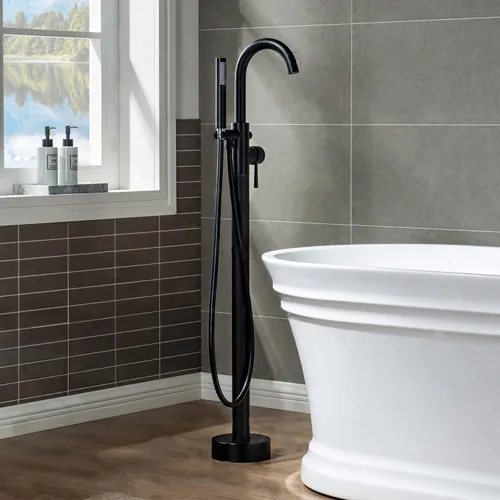 Miniatura 15 de WOODBRIDGE Grifo de llenado de bañera independiente contemporáneo de una sola manija con ducha de mano en acabado cromado, F0002CHRD