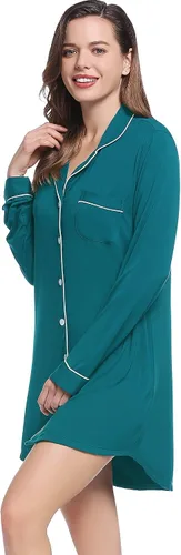 Miniatura 2 de Cherrydew Camisones para mujer, de viscosa de bambú, suave, de manga larga, con botones, para dormir, tallas S-XXL