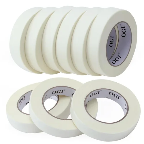 OGI Cinta adhesiva de 0.94 pulgadas de ancho, color beige y blanco, cinta adhesiva fina extraíble de uso general, a granel para etiquetar, pintura,