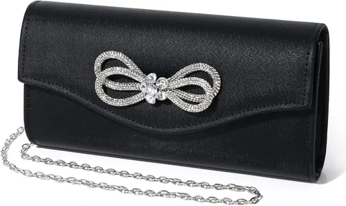 Bolso de noche para mujer, con lazo de cristal brillante, con solapa, bolso de mano para mujer, boda, fiesta, baile de graduación