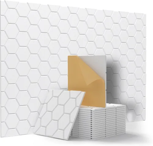 Kuchoow Panel insonorizado, panel de pared acústico autoadhesivo, panel de pared altamente acústico, 12 x 12 x 0.4 pulgadas, panal (blanco, 12