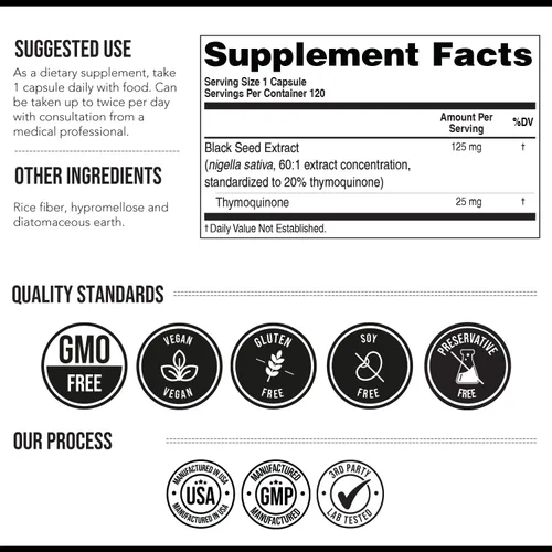 Miniatura 8 de Cápsulas de extracto de aceite de semilla negra con 20% de timoquinona - TQ-Advanced 4X®: Concentración potente de timoquinona disponible