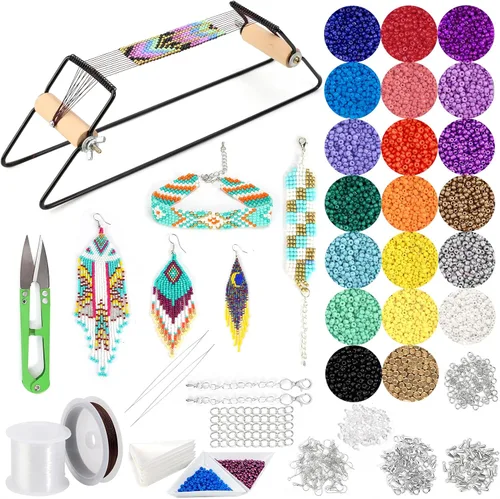 Miniatura 8 de PP OPOUNT Kit de telar de cuentas ajustables, suministros de cuentas de telar de madera con instrucciones detalladas, prácticos accesorios
