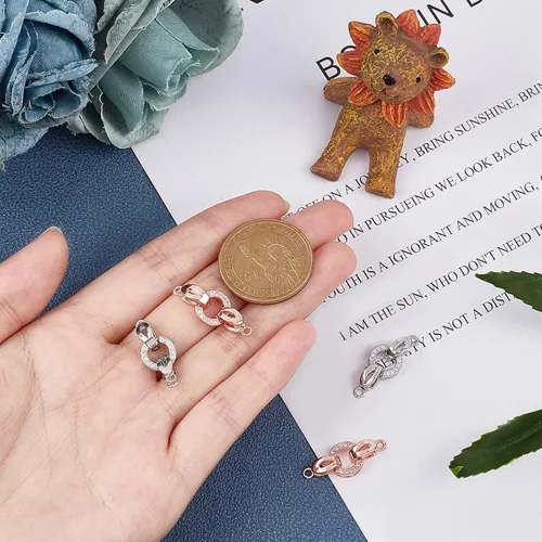 Miniatura 3 de CHGCRAFT Juego de 5 cierres plegables de latón de 0.984 in con circonita cúbica ovalada de larga duración para pulseras, collares, tobilleras