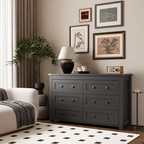 Miniatura 2 de Cómoda para dormitorio con 6 cajones, cómoda de madera de granja, soporte de TV ancho con mango de metal, organizador de ropa moderno para pasillo