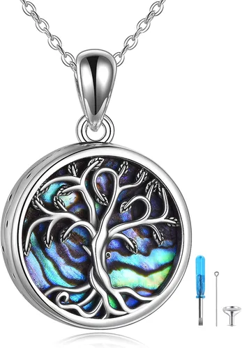 Miniatura 13 de URONE Collares de urna para cenizas de plata de ley 925, concha de abulón, árbol de la vida, joyería de cremación para cenizas, joyería de memoria