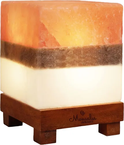 Lámpara de roca de sal de doble iluminación - Moderno diseño cuadrado rosa blanco y gris de lámparas de sal con atenuador, brillo ajustable. Luz