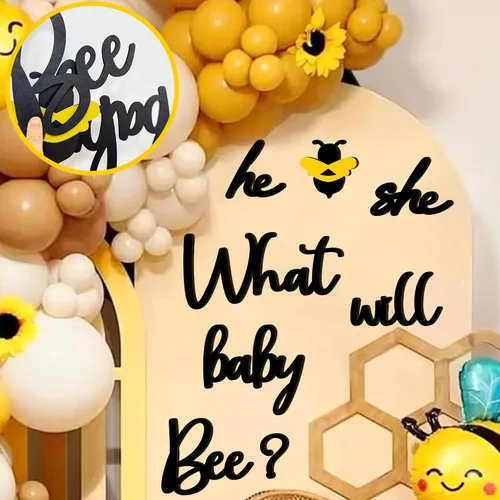 Miniatura 2 de Calcomanías de Decoración para Fiesta de Revelación de Género de Abeja Bebé de Madera Él o Ella Qué Será Abeja Bebé Letreros de Baby Shower