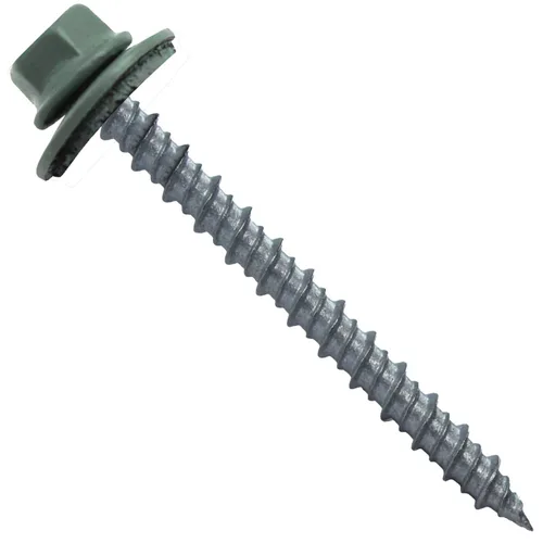 Miniatura 31 de 10 tornillos para techos de metal gris ABC de 2-1/2 pulgadas, cabezal de arandela hexagonal, arranque automático/roscado, arandela EPDM. 1 bolsa
