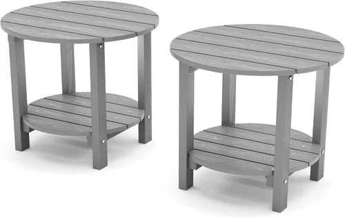 Miniatura 15 de YEFU Adirondack - Mesa auxiliar doble para exteriores, de 18 pulgadas, mesa auxiliar de madera de polietileno, resistente a la intemperie para Negro