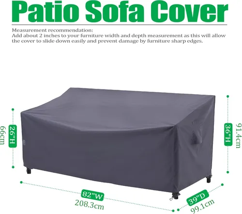 Miniatura 2 de F&J Outdoors Funda para Sofá de Patio de 3 Plazas en Forma de I, Uso Pesado, Impermeable, Resistente a los Rayos UV, Gris, 82" An x 39" Pr x 36" Al