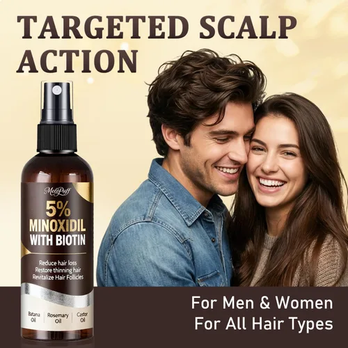 Miniatura 6 de 5% de minoxidil para hombres y mujeres, suero de biotina para crecimiento del cabello y crecimiento de barba con extracto de romero y batana