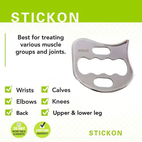 Miniatura 2 de STICKON Herramienta de masaje de raspado Gua Sha de acero inoxidable, herramientas IASTM, gran herramienta de movilización de tejidos blandos
