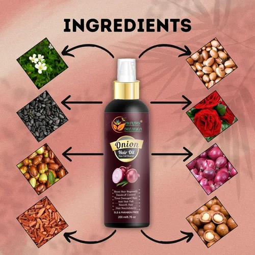 Miniatura 2 de HERBS BOTANICA Aceite para el cabello de cebolla roja con aceite de semilla negra, jojoba, argán, árbol de té, sándalo, rosa, esenciales