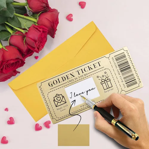 Miniatura 7 de 1 pieza de tarjeta de rascar con boleto dorado y sobre, tarjeta de rascar y revelar sorpresa para escribir tu propio mensaje especial para A-1 pieza