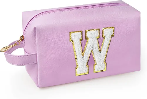 Miniatura 20 de Bolsa de maquillaje personalizada con inicial con asa, bolsa de cosméticos de preparación con bolsillo interior con cremallera, 8, 9, 10, 11, 12