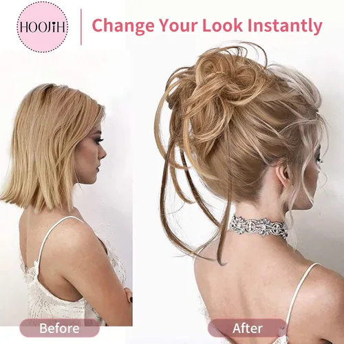 Miniatura 2 de HOOJIH Pieza de cabello estilo moño desordenado - Extensiones de cabello superlargas estilo moño rizado, envoltura de cabello ondulado, accesorio