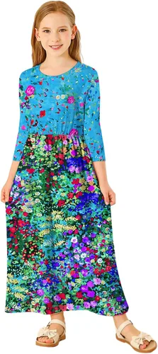 Miniatura 8 de 21KIDS Vestido largo floral de manga larga 3/4 con bolsillos para niñas de 6 a 12 años