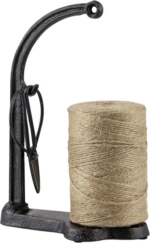 MOLIGOU Juego de soporte de cordel de hierro fundido, soporte de cordel con tijeras y rollo de cordel de yute, dispensador de soporte de cuerda para
