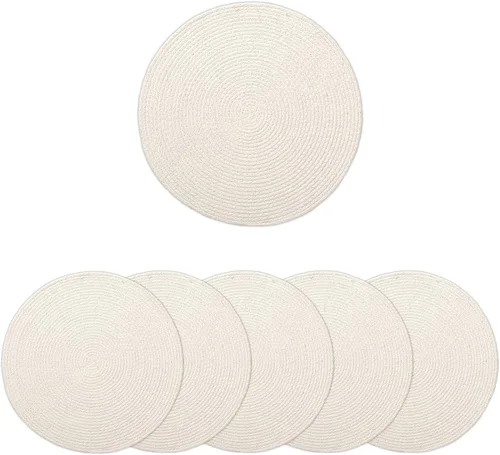 Miniatura 34 de Encasa XO Juego de 6 manteles individuales de comedor, manteles individuales de algodón, 13 pulgadas de diámetro, color beige, cargadores hechos a
