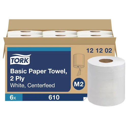 Miniatura 2 de Tork Centerfeed 121202 - Toalla de papel blanca M2, alta absorción, 6 x 610 hojas, color blanco