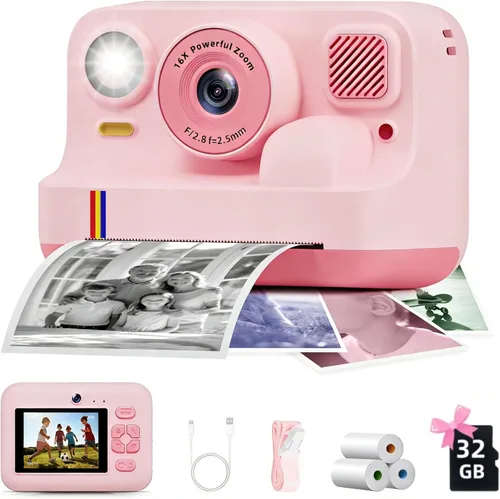 Cámara de impresión instantánea para niños, regalos de cumpleaños de Navidad para niñas y niños de 3 a 15 años, cámara de video digital portátil Rosa