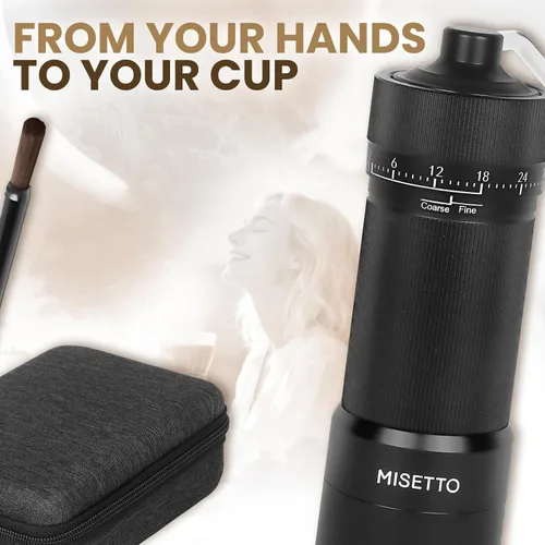 Miniatura 6 de MISETTO Molinillo de café manual con rebaba cónica de acero inoxidable CNC, ajuste externo ajustable, posicionamiento de doble rodamiento, café