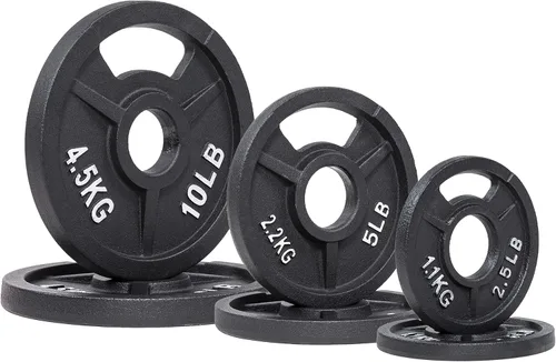 Miniatura 15 de Signature Fitness Olympic - Placa de pesas de hierro fundido de 2 pulgadas para entrenamiento de fuerza y levantamiento de pesas, varios tamaños