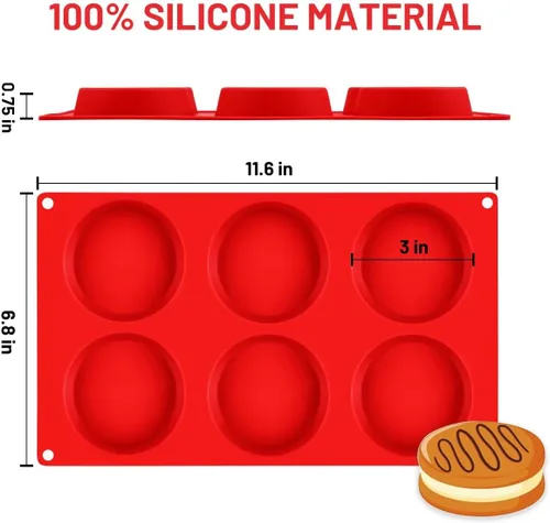Miniatura 2 de CAKETIME Molde para Cupcake Superior, Moldes de Silicona para Huevos para Sándwiches de Desayuno Moldes de Silicona Redondos de 3 Pulgadas para Rojo
