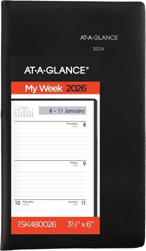 AT-A-GLANCE 2026 Agenda, Semanal, 3-1/2" x 6", Tamaño de Bolsillo, Programación Abierta, DayMinder, Negro (SK480026)
