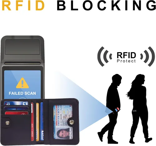 Miniatura 3 de Gostwo - Cartera compacta de piel genuina de lujo para mujer con bloqueo de RFID y ventana de identificación