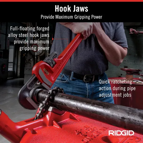 Miniatura 4 de RIDGID 31030 - Llave de tubería recta de servicio pesado, llave de fontanería resistente de 24 pulgadas con hilos autolimpiantes y mordazas