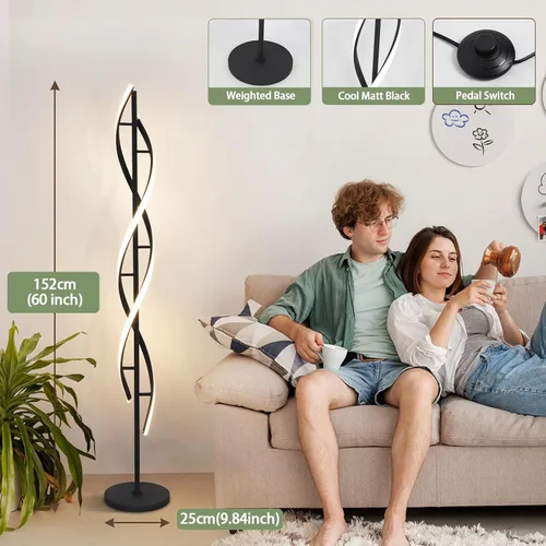 Miniatura 3 de ADISUN Lámpara de pie LED de 40 W, lámpara de pie alta en espiral con control remoto e interruptor de pie, regulable, cambio de color, moderna luz