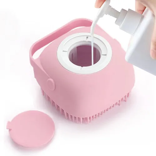 Cepillo de baño y masaje para mascotas con dispensador de jabón y champú, cerdas de silicona suave para perros de pelo largo y corto, gatos, ducha