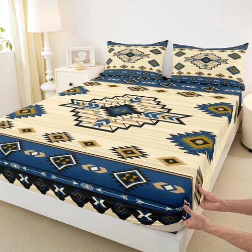 Miniatura 4 de Homewish Western Fitted Sheets Twin Size (No Flat),Retro Country Tribal Bedding Set 2Pcs,Kids Girls Boys Room Decor,Southwest Aztec Stripes Bed