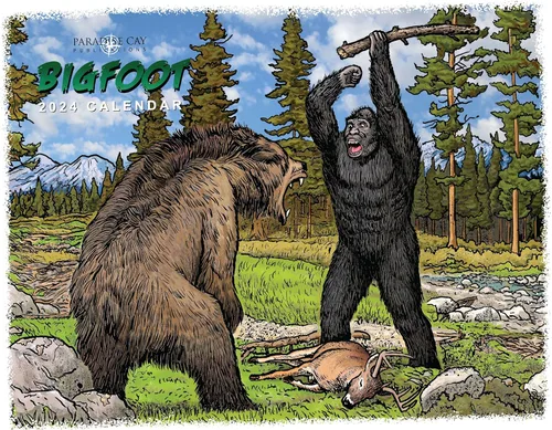 Bigfoot Calendario de pared 2024-12 meses – 11 x 19 pulgadas abierto – Ideal para la oficina o cabina – Regalo divertido para los fanáticos de