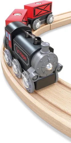 Miniatura 4 de Hape Steam-Era Tren de carga Juguete clásico de locomotora para niños negro y rojo con vagones de carga descargables