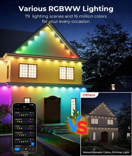 Miniatura 3 de DeckTok Luces permanentes para exteriores, luces inteligentes RGBWW de 100 pies y 60 lúmenes, luces inteligentes triple-LED, decoraciones al aire