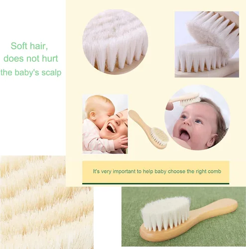 Miniatura 5 de Cepillo de Cabello para Bebé, Cepillo de Madera con Cerdas de Cabra para Recién Nacidos y Niños Pequeños, Ideal para Costra Láctea, Regalo Perfecto
