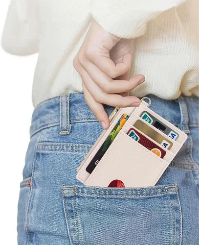 Miniatura 4 de Suweibuke - Billetera delgada de bolsillo, con bloqueo RFID, tarjetero para tarjetas de crédito, mosquetón en D, ventana para identificación