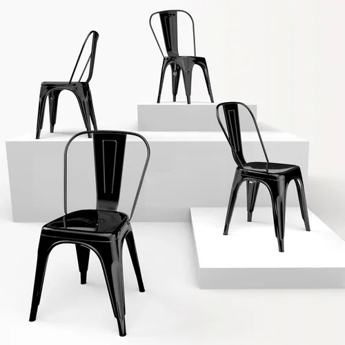 Miniatura 24 de Juego de 8 sillas de comedor de metal, sillas apilables estilo tolix con respaldo, diseñadas para el comedor diario, en interiores, cocina y comedor