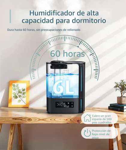 Miniatura 2 de BREEZOME - Humidificador de 6L, para dormitorio, habitación grande y difusor de aceite esencial, humidificador ultrasónico de llenado superior