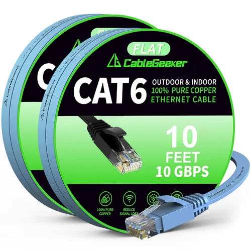 Miniatura 69 de Cable Ethernet Cat 6 de 100 pies, para interiores y exteriores, red de Internet de alta velocidad de 10 Gbps, cable de conexión Ethernet plano