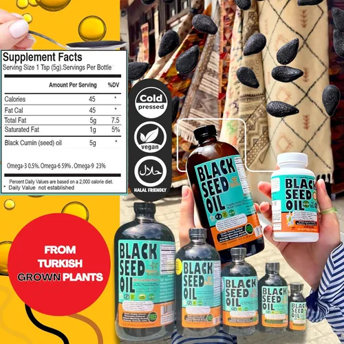 Miniatura 3 de Aceite de semillas Sweet Sunnah, negro, prensado, en frío, sin OGM en botella de vidrio de 8 onzas