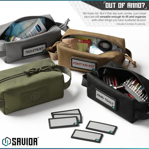 Miniatura 5 de Savior Equipment Paquete de 4 bolsas tácticas Loose Sacs, para munición de armas de fuego, con parches de identificación incluidos, funda blanda