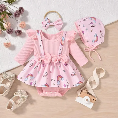 Miniatura 117 de Unutiylo Ropa de bebé recién nacida prematura con tirantes, traje de otoño e invierno, traje de manga larga con volantes