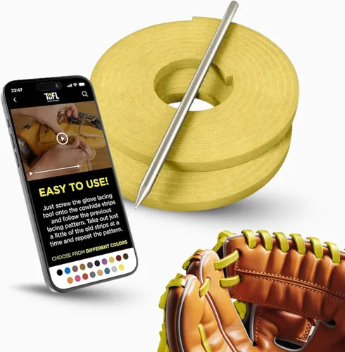 Miniatura 12 de TOFL Kit de encaje para guantes de sóftbol y béisbol Kit de reparación de cordones de guante de encaje 2 cordones de cuero con aguja de cordones