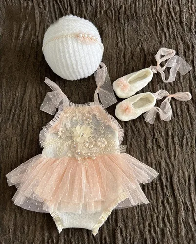 Miniatura 5 de Zeroest Conjunto de Accesorios para Fotografía de Recién Nacidos, Juego de Vestido de Encaje para Niña, Traje para Sesión de Fotos de Bebé Niña